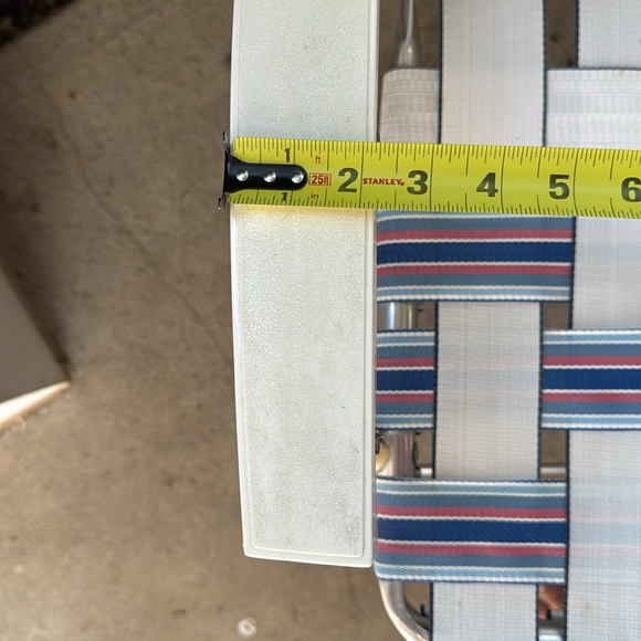 Vintage Aluminum Webbed Lawn Chair in Classic Blue Rose & White Striped Webbing - Picture 6 of 17